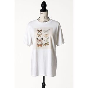Vintage Fruit of the Loom Butterfly Graphic Tee White Cotton T-Shirt SZ XL